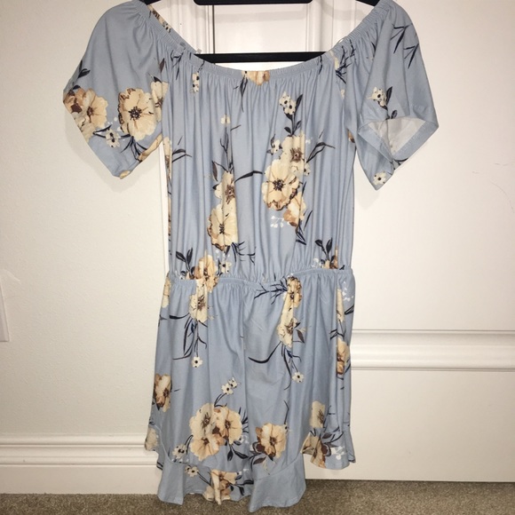 Light Blue Floral Off the Shoulder Romper - Picture 2 of 3